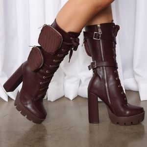 Combat Heeled boots with Double Pouch